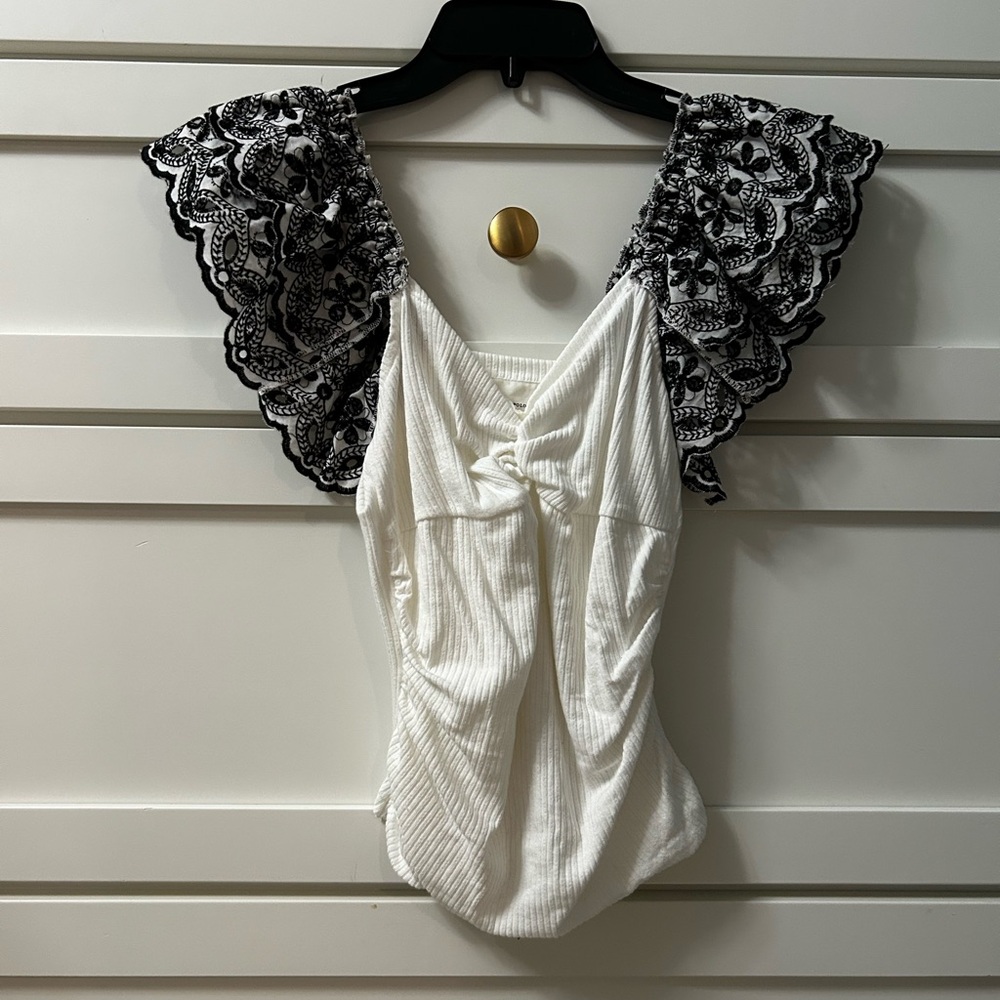 Anthropologie Ruffle Sleeve Eyelet Top